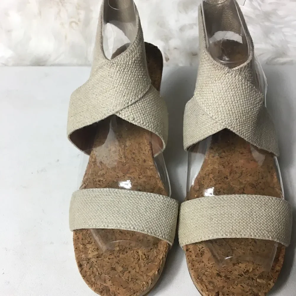 Lucky Brand cork wedge khaki elastic sandals SZ10w